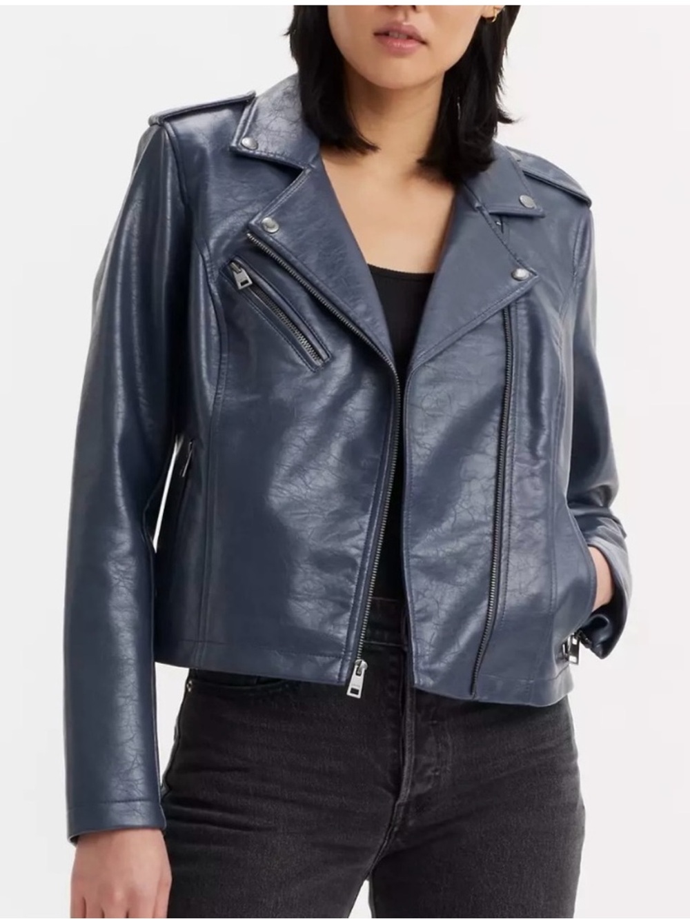 Levi’s Women’s Classic Rock Faux Leather Moto Jacket “Odyssey” (blue/gray) Large